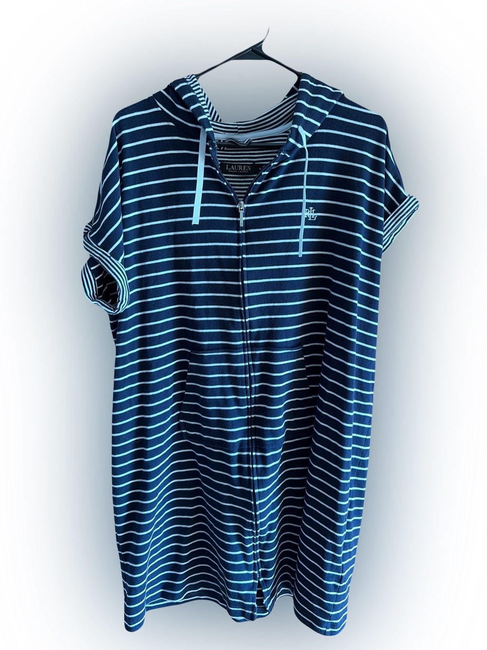 Lauren Ralph Lauren Navy & whiteStriped Hooded cover-up dress Zip-Up size XL
